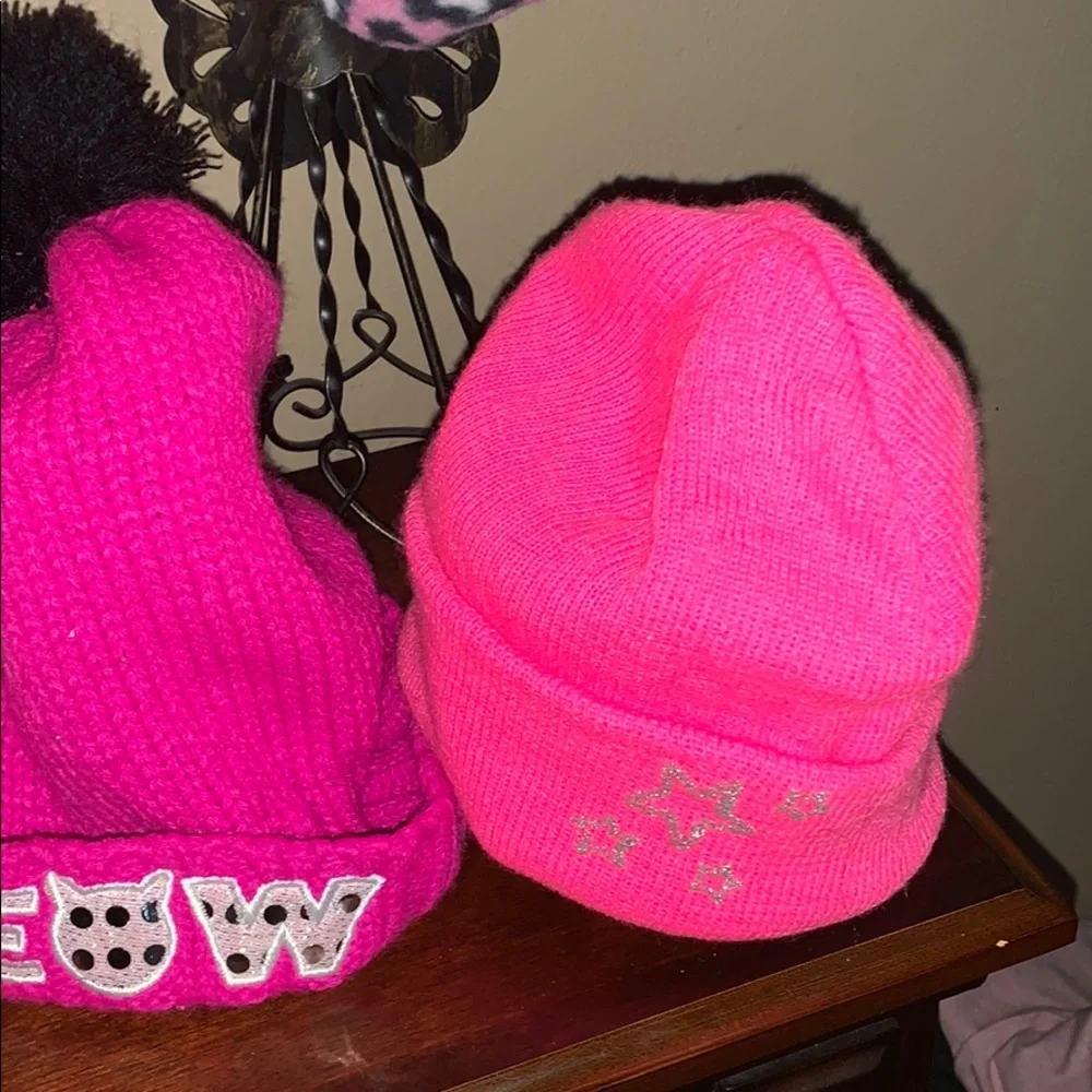 4 Pink beanie hat and headband set